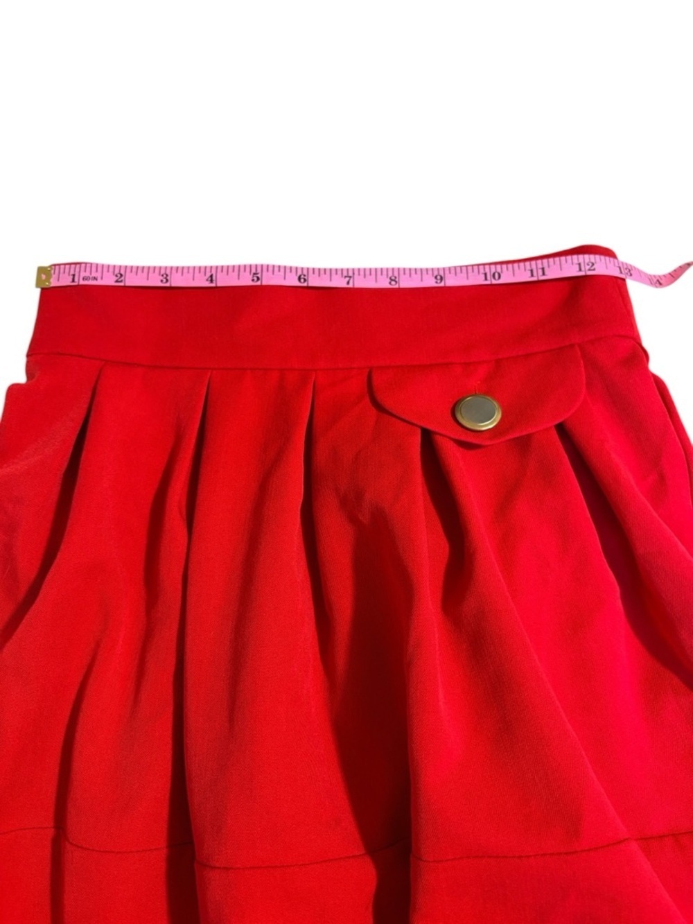 Miss Selfridge Red Pleated Mini Skirt High Waisted Size 8 Gold Button Detail - Picture 6 of 7